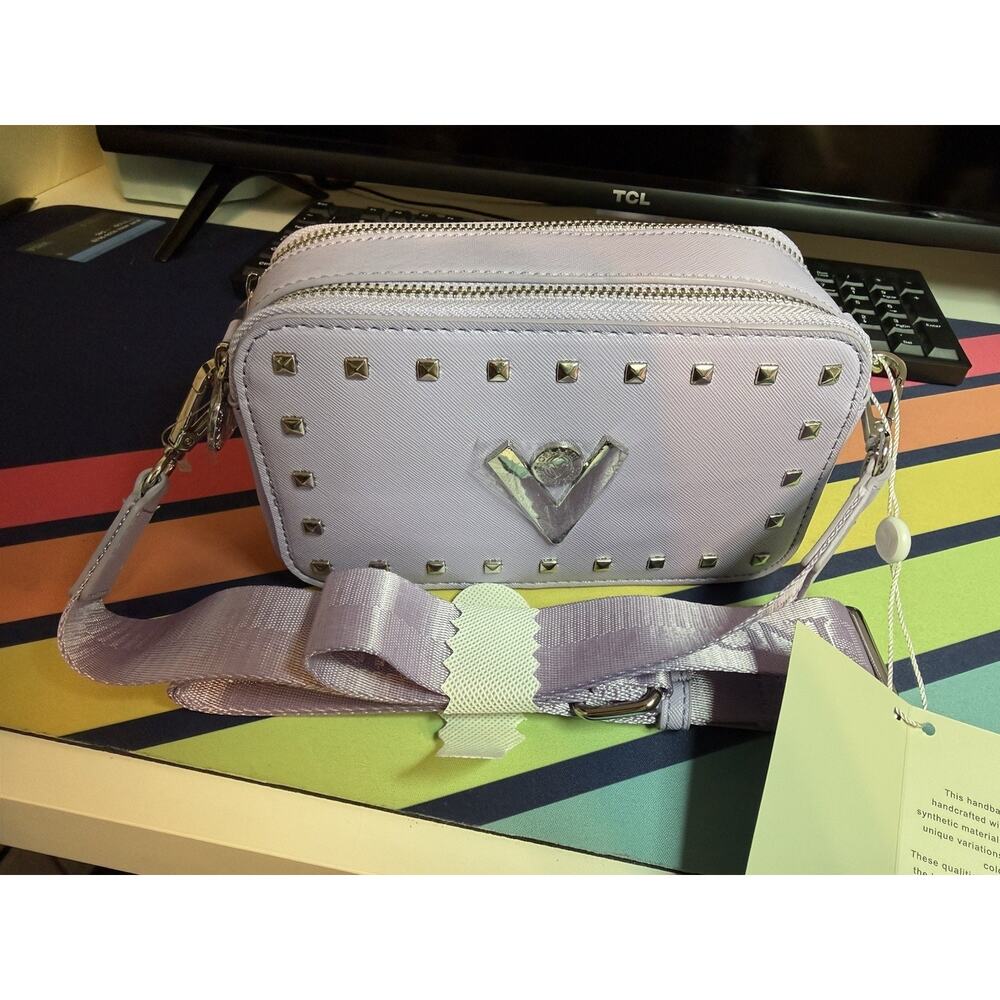 Valentino Orlandi Lavender Studded Cross Body Bag Silver Hardware